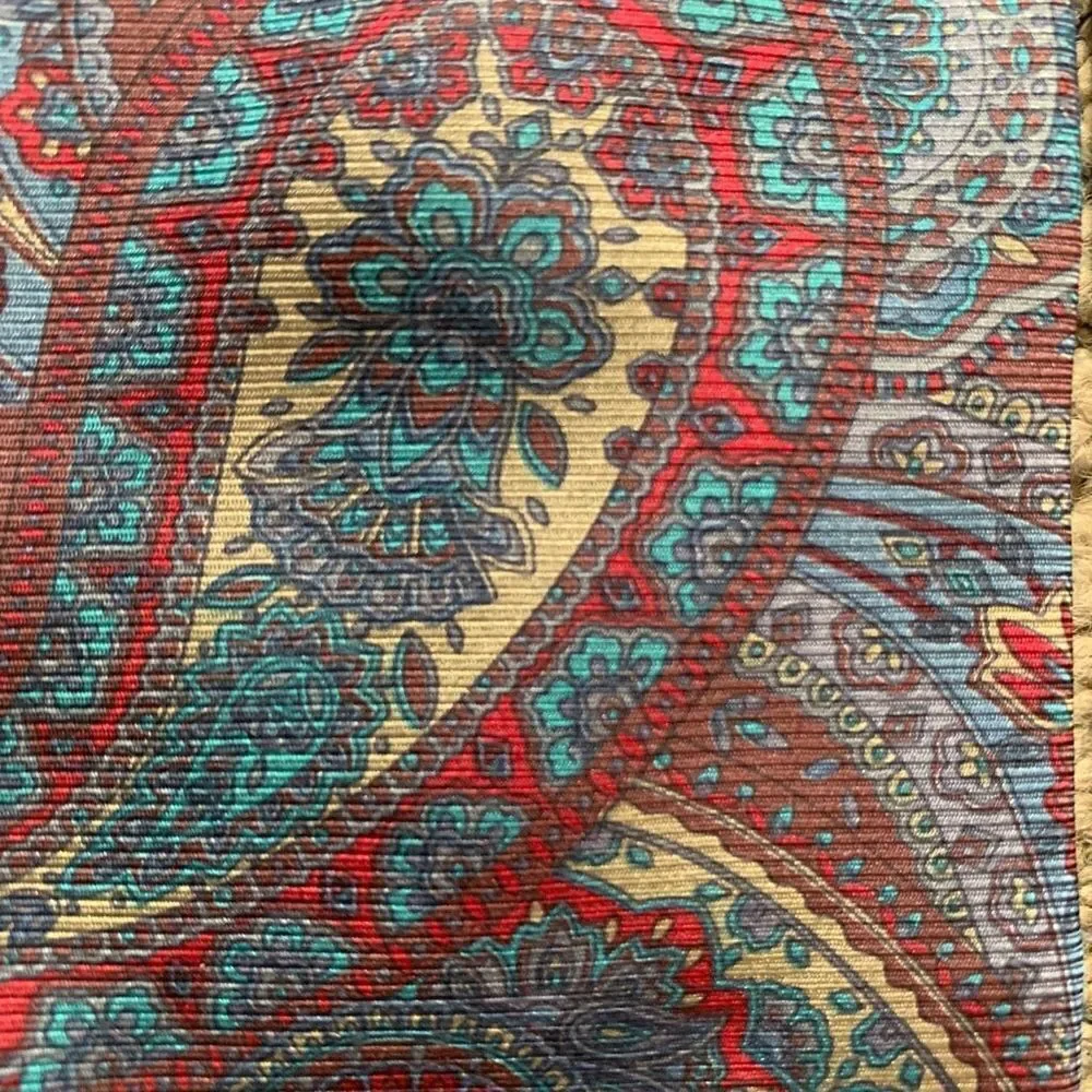 Vintage  Tie Burgundy Blue Retro‎ Paisley Print Silk Heritage Preppy Old Money